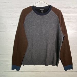 Club Monaco 100% Wool Sweater Gray Brown Black Colorblock